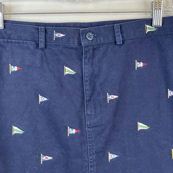 Ralph Lauren Sport Zip Front Mini Skirt 10 Blue Embroidered Flags Nautical Twill - Picture 3 of 10